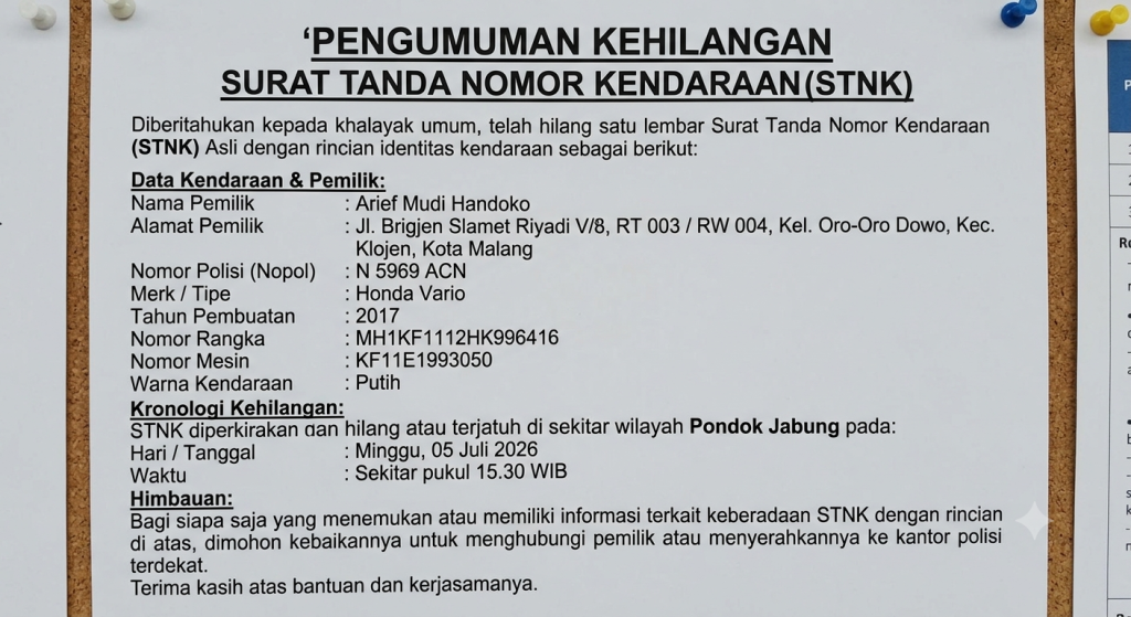 kehilangan stnk